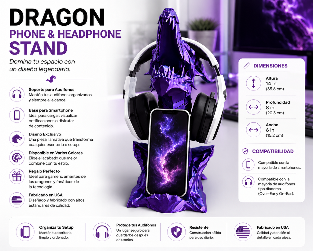 SOPORTE PARA TELÉFONO Y AURICULARES DRAGÓN